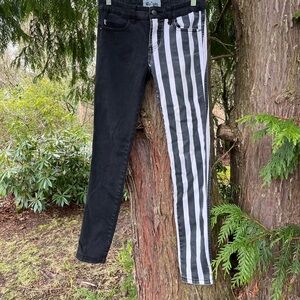Royal Bones Tripp Hot Topic Deadstock Split Leg Black White Striped Skinny Jeans